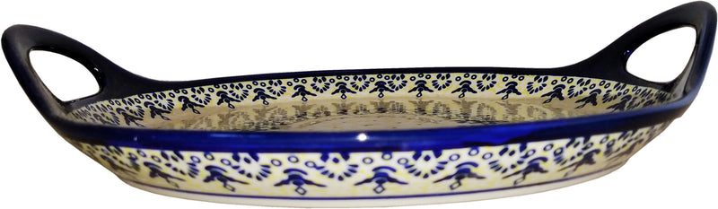 Polish Pottery Round Tray with Handles "Lace"