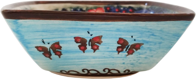 Boleslawiec Polish Pottery Unikat Serving or Ice Cream Square Bowl "Blue Sky Meadow"