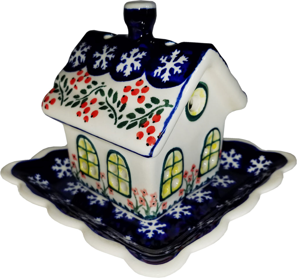 Boleslawiec Polish Pottery Little House Tealight Holder "Red Berries"