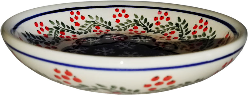 Boleslawiec Polish Pottery Christmas Shallow Bowl "Red Berries"