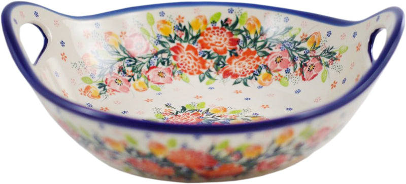 Boleslawiec Polish Pottery UNIKAT Large Serving Bowl with Handles "Garden Romance"