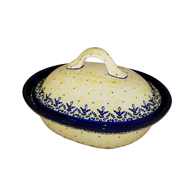 Boleslawiec Polish Pottery UNIKAT Oval Baker with Cover "Lace"