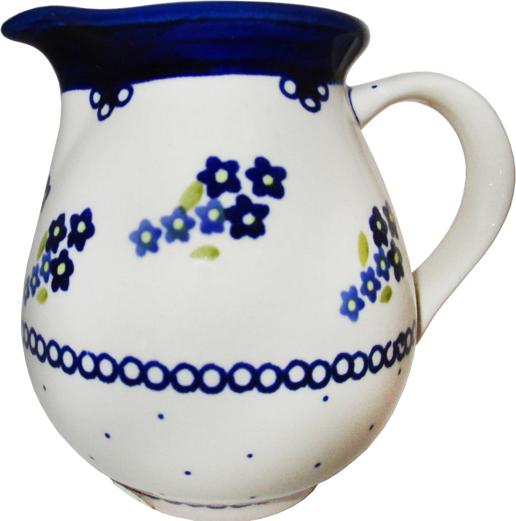 Boleslawiec Polish Pottery UNIKAT Medium Pitcher Water Jug "Forget Me Not"