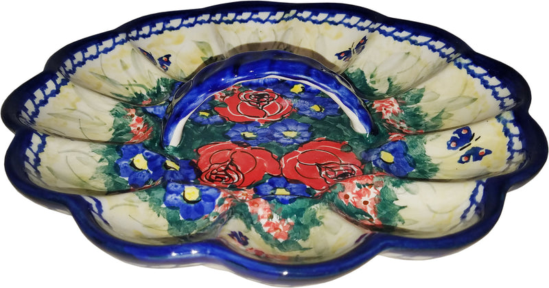 Boleslawiec Polish Pottery UNIKAT Egg Serving Plate "Wild Roses"