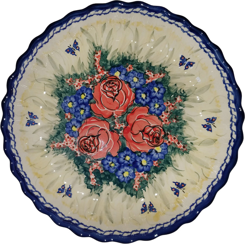 Boleslawiec Polish Pottery UNIKAT Pie Plate or Quiche Baker "Wild Roses"