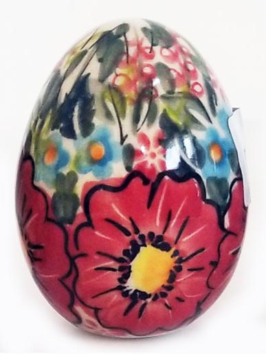 Boleslawiec Polish Pottery UNIKAT Easter Egg Decoration Red Flower