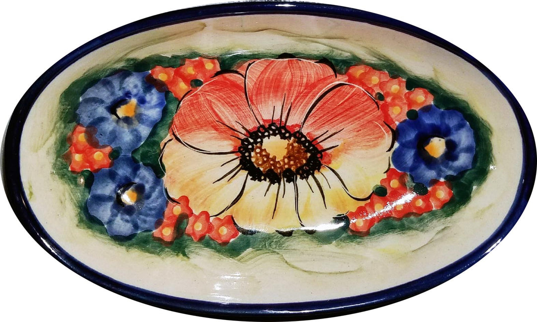 Polish Pottery Oval Serving Platter Dish Handmade Multicolor Stoneware discount Flowers