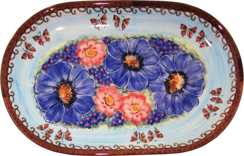 Boleslawiec Polish Pottery UNIKAT Serving Platter 9.25" long "Blue Sky Meadow"