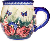 Boleslawiec Polish Pottery UNIKAT Coffee or Tea Bubble Mug 16 Oz "Wild Roses"