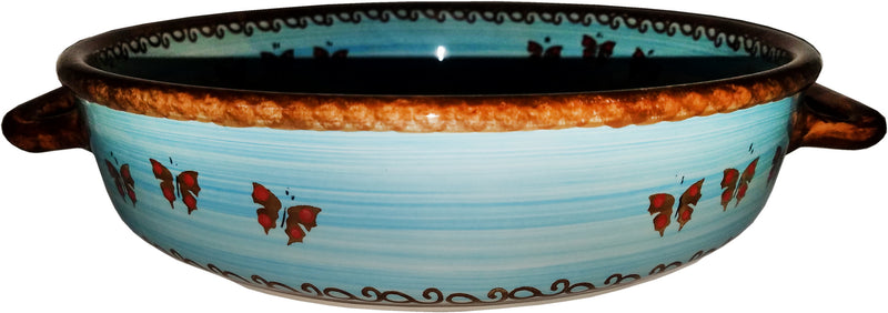 Boleslawiec Polish Pottery UNIKAT Round Baker with Handles "Blue Sky Meadow"