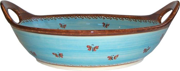 Boleslawiec Polish Pottery UNIKAT Large Serving Bowl with Handles "Blue Sky Meadow"