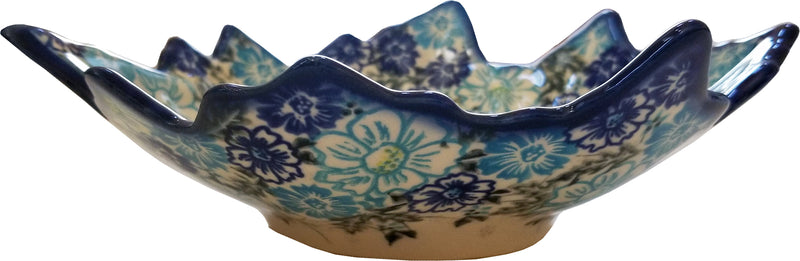 Boleslawiec Polish Pottery UNIKAT Serving Bowl in leaf shape "April"