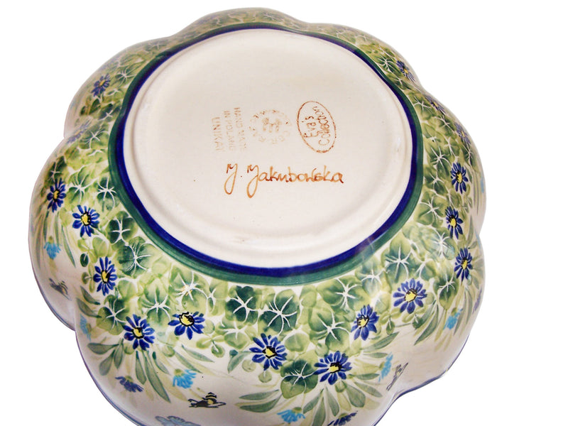 Boleslawiec Stoneware Polish Pottery UNIKAT XLarge Scalloped Bowl "Serenity"