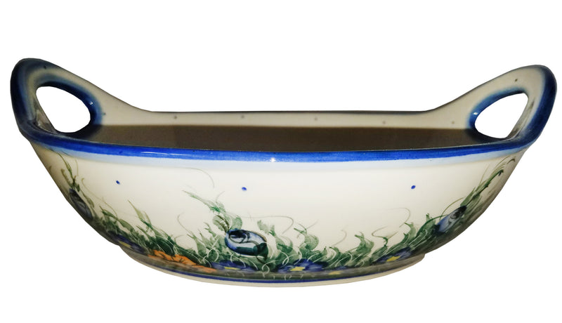 Boleslawiec Polish Pottery UNIKAT Large Serving Bowl with Handles "Wild Field"