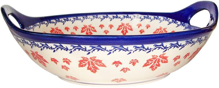 Boleslawiec Polish Pottery UNIKAT Large Serving Bowl with Handles "Maple Leaf"