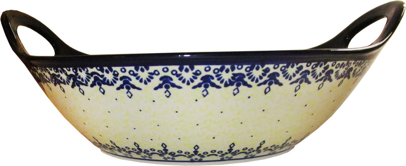 Boleslawiec Polish Pottery UNIKAT Bowl with Handles "Lace"