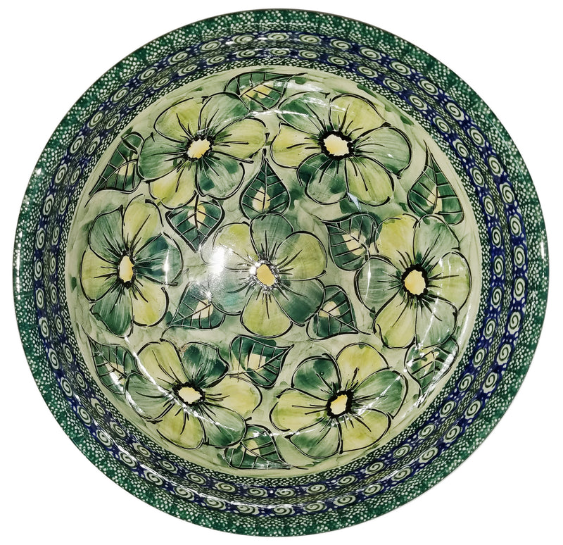 Boleslawiec Polish Pottery Unikat Large Mixing or Serving Bowl "Green Garden"