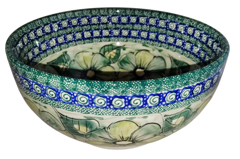 Boleslawiec Polish Pottery Unikat Large Mixing or Serving Bowl "Green Garden"
