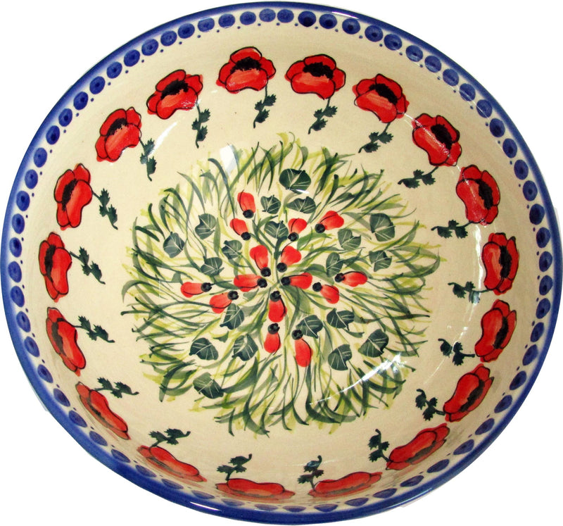 Boleslawiec Polish Pottery Unikat Large Mixing or Serving Bowl "Poppy Field"