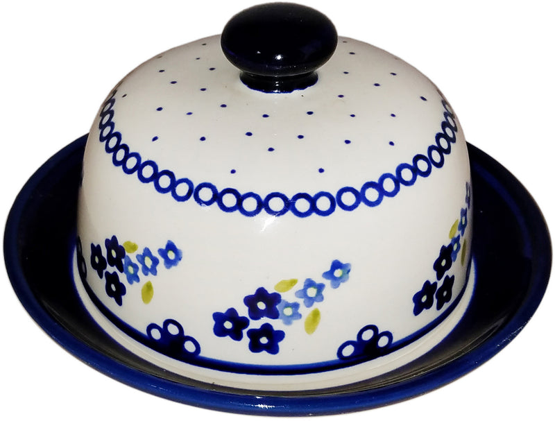 Boleslawiec Polish Pottery Covered Butter or Cheese Dish "Forget Me Not"