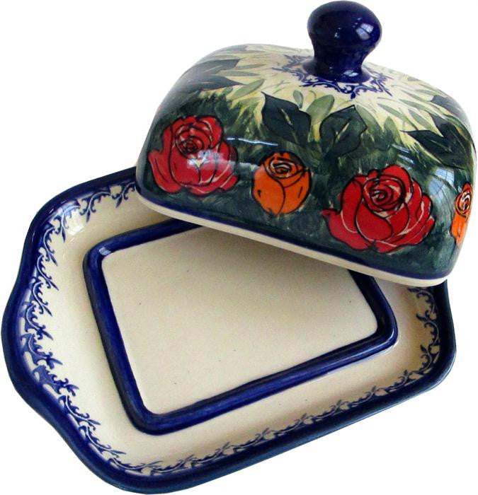Boleslawiec Polish Pottery UNIKAT Butter Dish "Rose Garden"