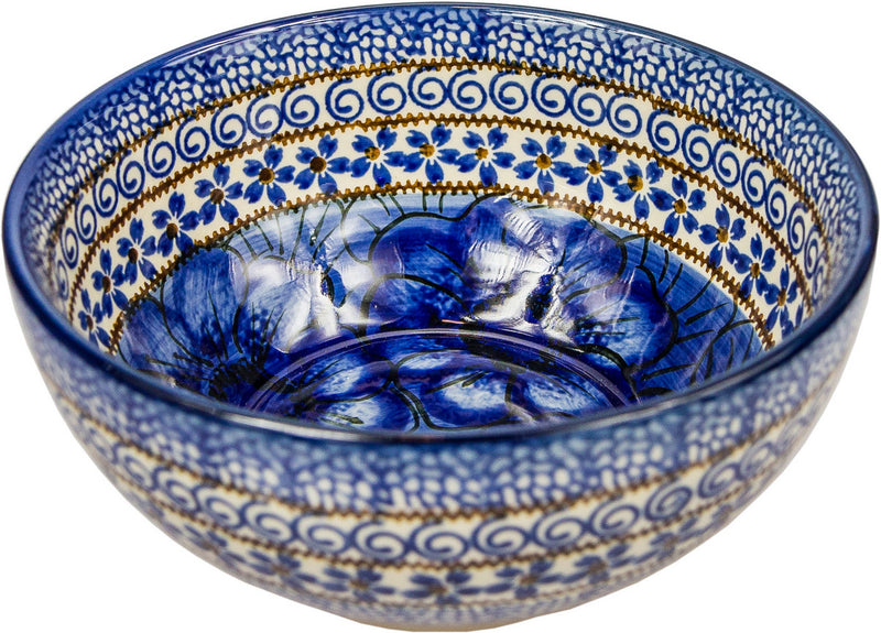 Boleslawiec Polish Pottery UNIKAT Cereal or Chili Serving Bowl "Blue Garden"
