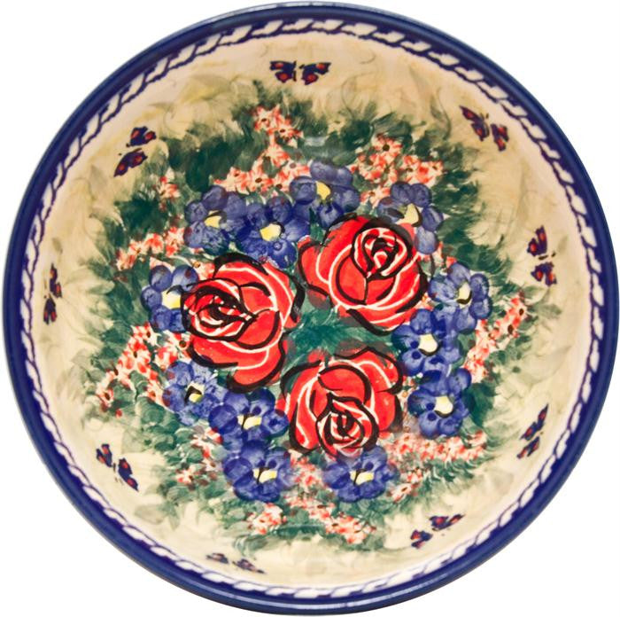 Boleslawiec Polish Pottery UNIKAT Cereal or Chili Serving Bowl "Wild Roses"