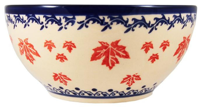 Boleslawiec Polish Pottery UNIKAT Cereal or Chili Bowl "Maple Leaf"