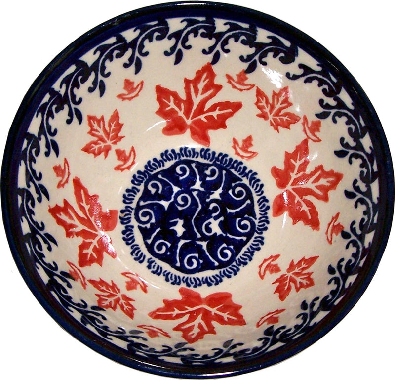 Boleslawiec Polish Pottery UNIKAT Cereal or Chili Serving Bowl "Maple Leaf"