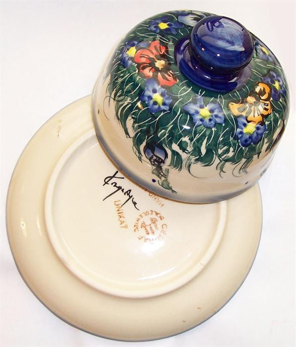 Boleslawiec Polish Pottery UNIKAT Covered Cheese or Butter Dish "Wild Field"
