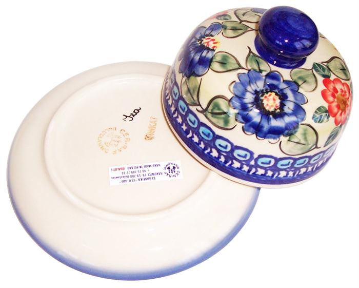 Boleslawiec Polish Pottery UNIKAT Covered Cheese or Butter Dish "Patricia"