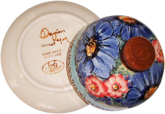 Boleslawiec Polish Pottery UNIKAT Covered Cheese or Butter Dish "Blue Sky Meadow"