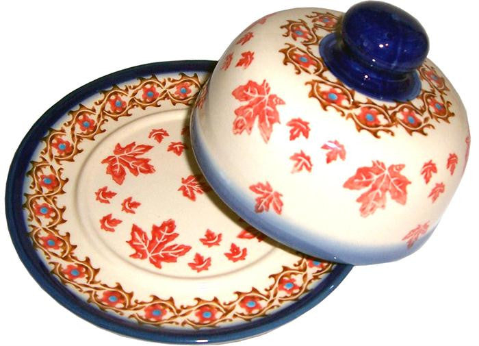 Boleslawiec Polish Pottery UNIKAT Covered Cheese or Butter Dish "Autumn"