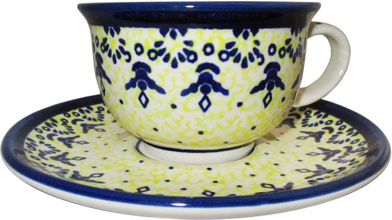 Boleslawiec Polish Pottery UNIKAT Cup and Saucer "Lace"