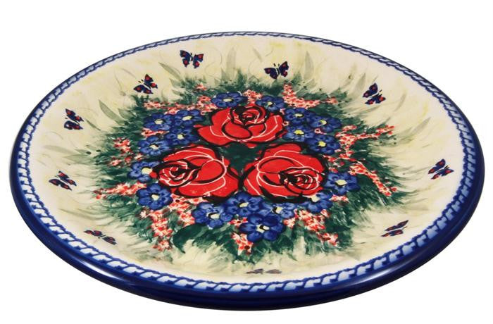 Boleslawiec Polish Pottery UNIKAT 10.5" Dinner Serving Plate "Wild Roses"
