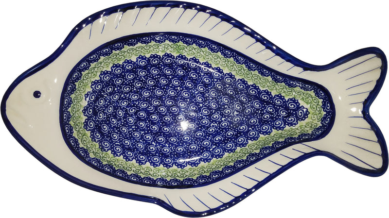 Boleslawiec Polish Pottery UNIKAT Fish Shaped Serving Platter "Alex"