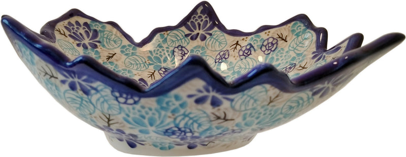 Boleslawiec Polish Pottery UNIKAT Serving Bowl in leaf shape "Lotus Symphony"