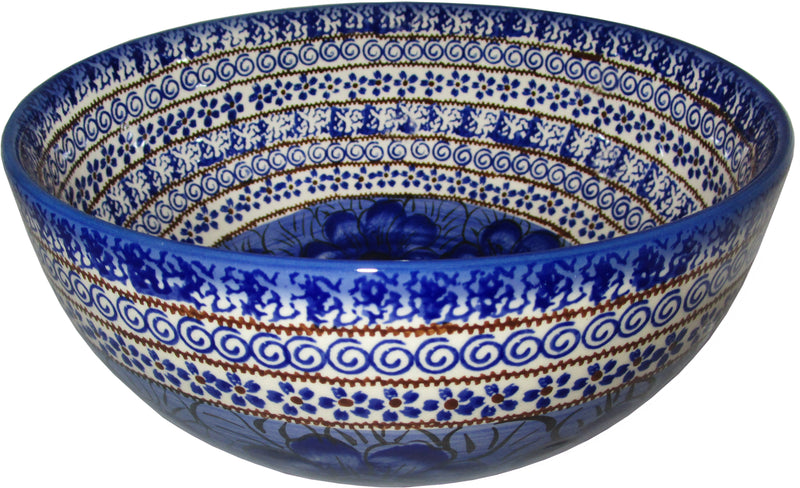 Boleslawiec Polish Pottery Unikat Large Mixing or Serving Bowl "Blue Garden"