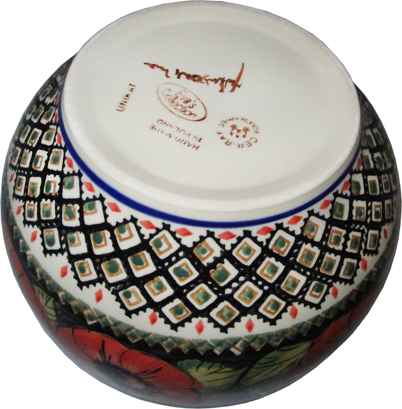Boleslawiec Polish Pottery Unikat Large Mixing or Serving Bowl "Red Garden"