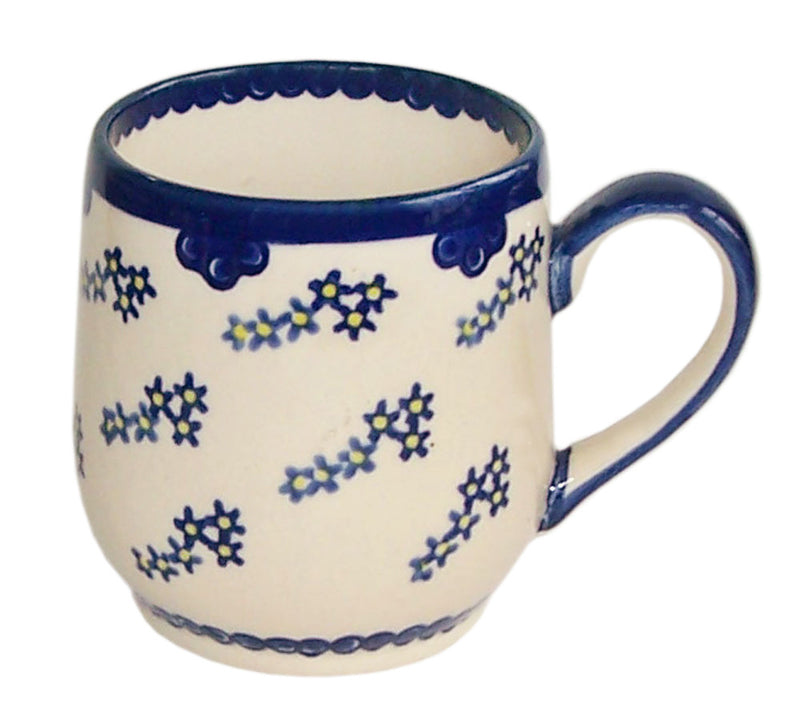 Boleslawiec Polish Pottery UNIKAT 10 Oz Coffee or Tea Ladies Mug "Forget Me Not""