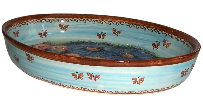Boleslawiec Polish Pottery UNIKAT Large Oval Baker "Blue Sky Meadow"