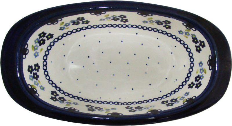 Boleslawiec Polish Pottery UNIKAT Small Oval Baking or Serving Dish "Forget Me Not"