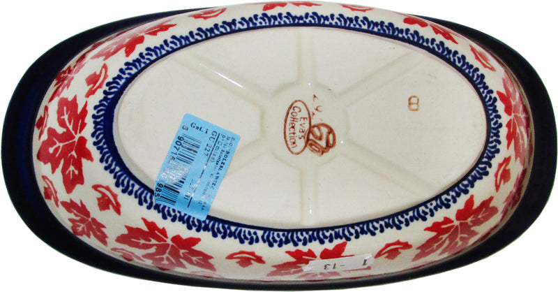 Boleslawiec Polish Pottery UNIKAT Small Oval Dish "Maple Leaf"