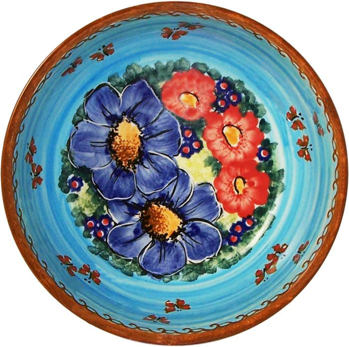 Boleslawiec Polish Pottery UNIKAT Cereal or Chili Serving Bowl "Blue Sky Meadow"