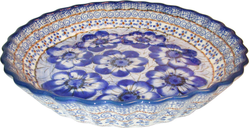 Boleslawiec Polish Pottery UNIKAT Pie Plate or Quiche Baker "Blue Garden"