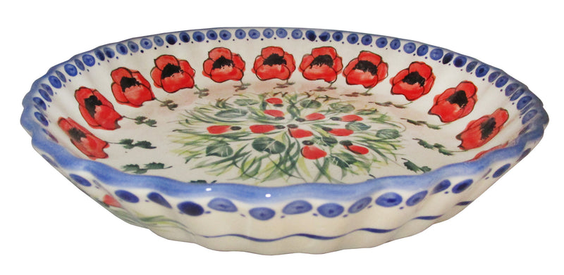 Boleslawiec Polish Pottery UNIKAT Pie Plate or Quiche Baker "Poppy Field"