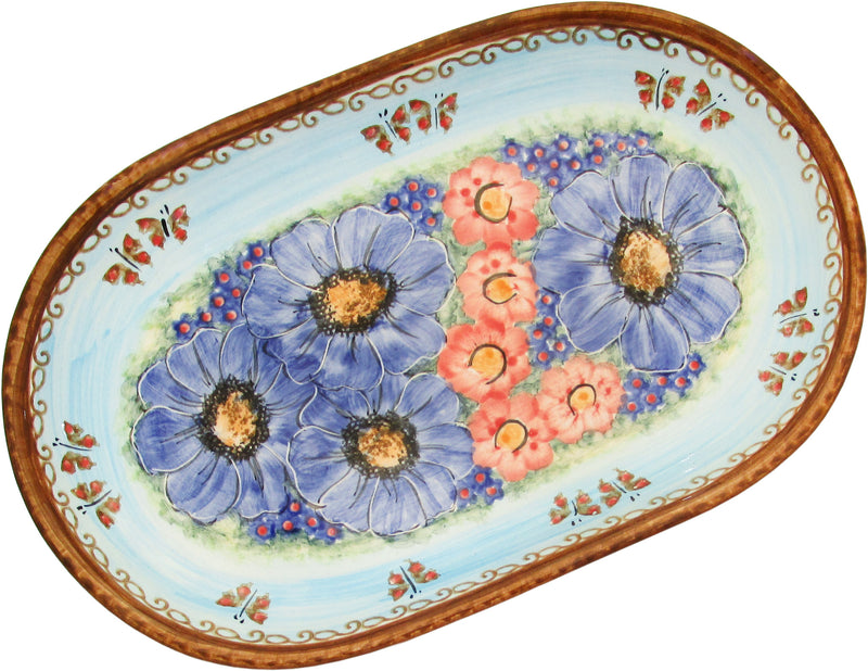 Boleslawiec Polish Pottery UNIKAT 11" long Serving Platter "Blue Sky Meadow"