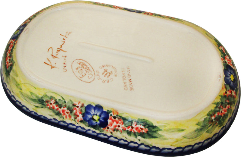 Boleslawiec Polish Pottery UNIKAT Serving Platter 9.25" long "Flower Field"