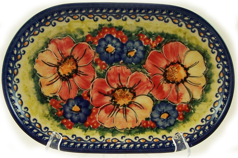 Boleslawiec Polish Pottery UNIKAT Serving Platter 9.25" long "Flower Field"