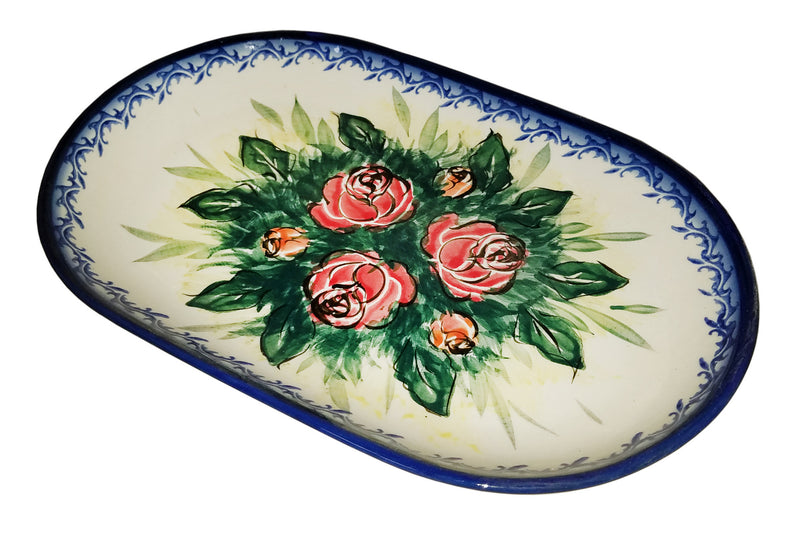 Boleslawiec Polish Pottery UNIKAT Serving Platter 9.25" long "Rose Garden"